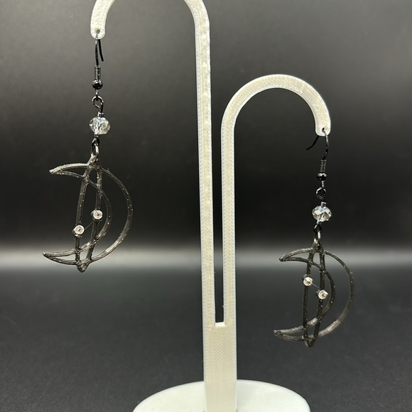 Silver Crescent Moon Earrings - Picture 5 of 5